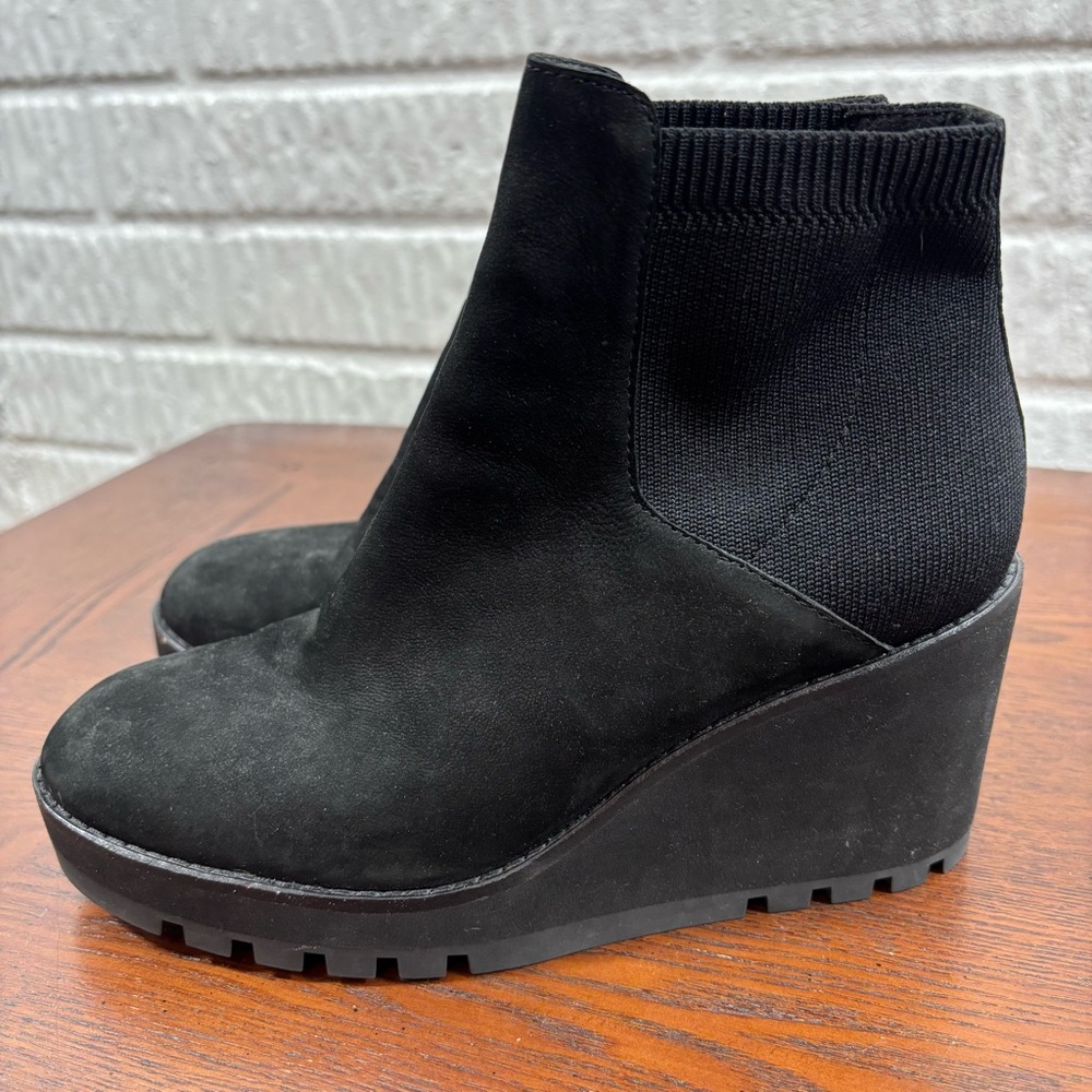 Eileen Fisher Adele Wedge Booties 6.5 Suede Black